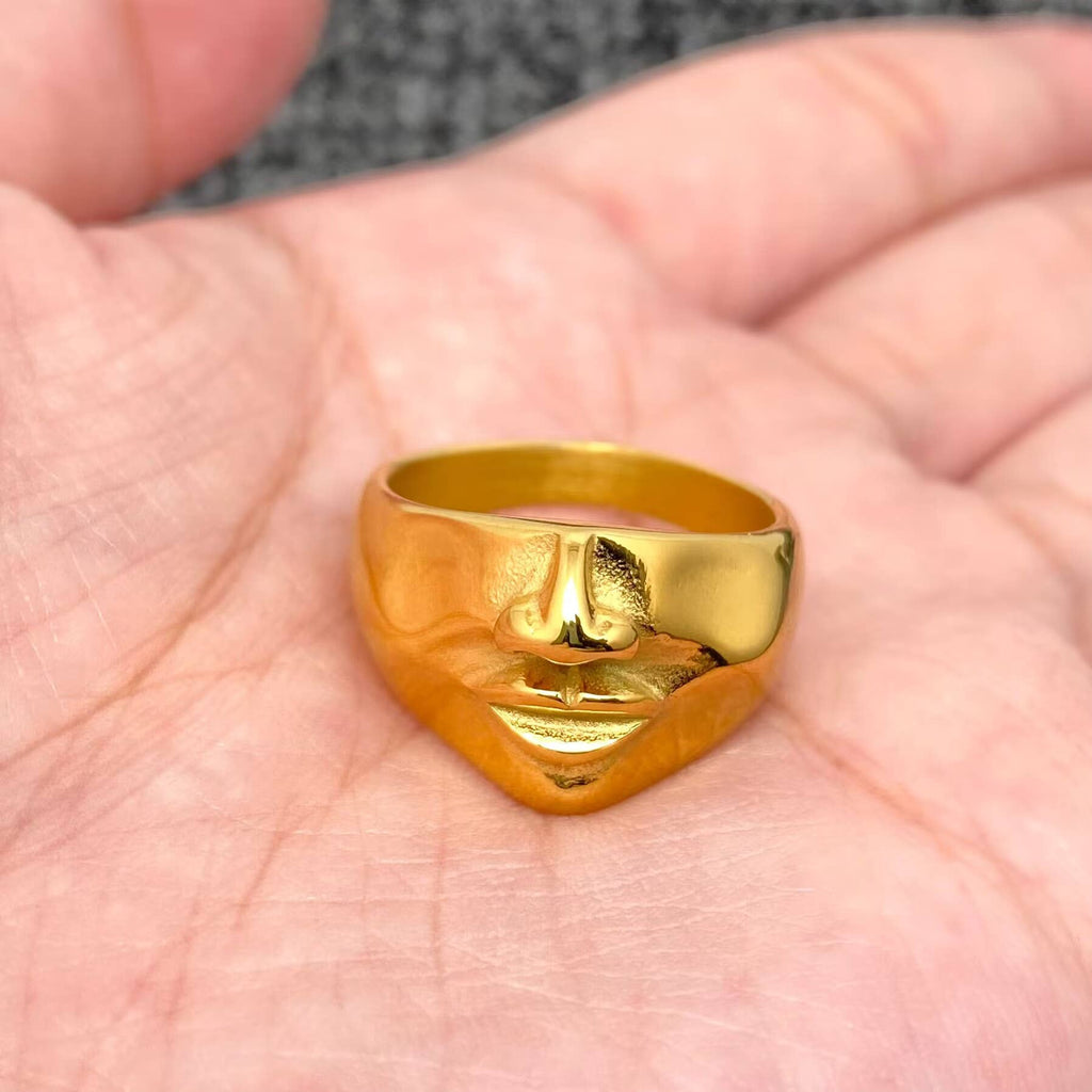 Abstract Face Contour 18K Gold Plated SS Ring - FGS