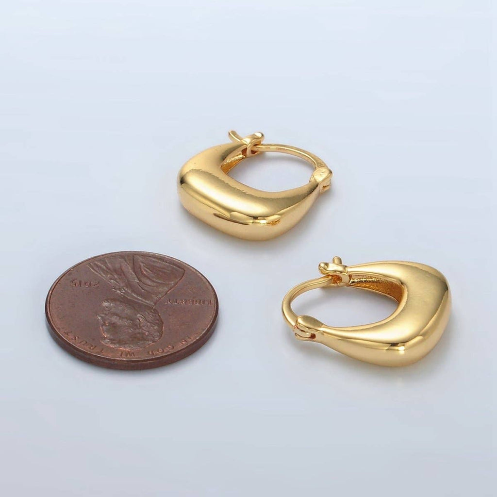 24K Gold Filled 18mm Dome Square Latch Hoop Earrings | T211