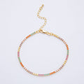 18K Gold Filled 2.5mm Multicolor CZ Tennis Chain 8 Inch Bracelet w. Extender | WA-04198