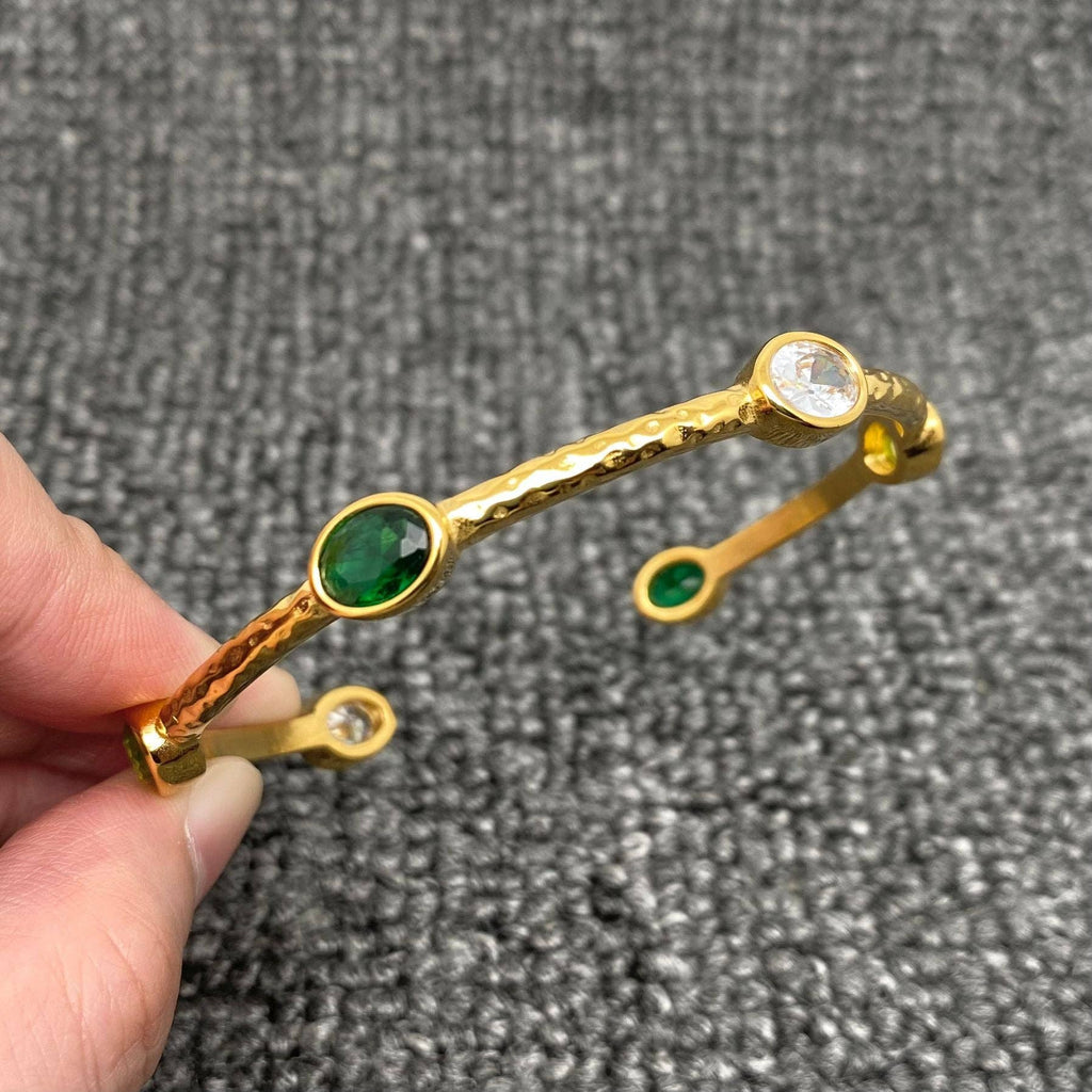 3 Tone Zircon 18K Gold Plated Stainless Steel Cuff - FGS