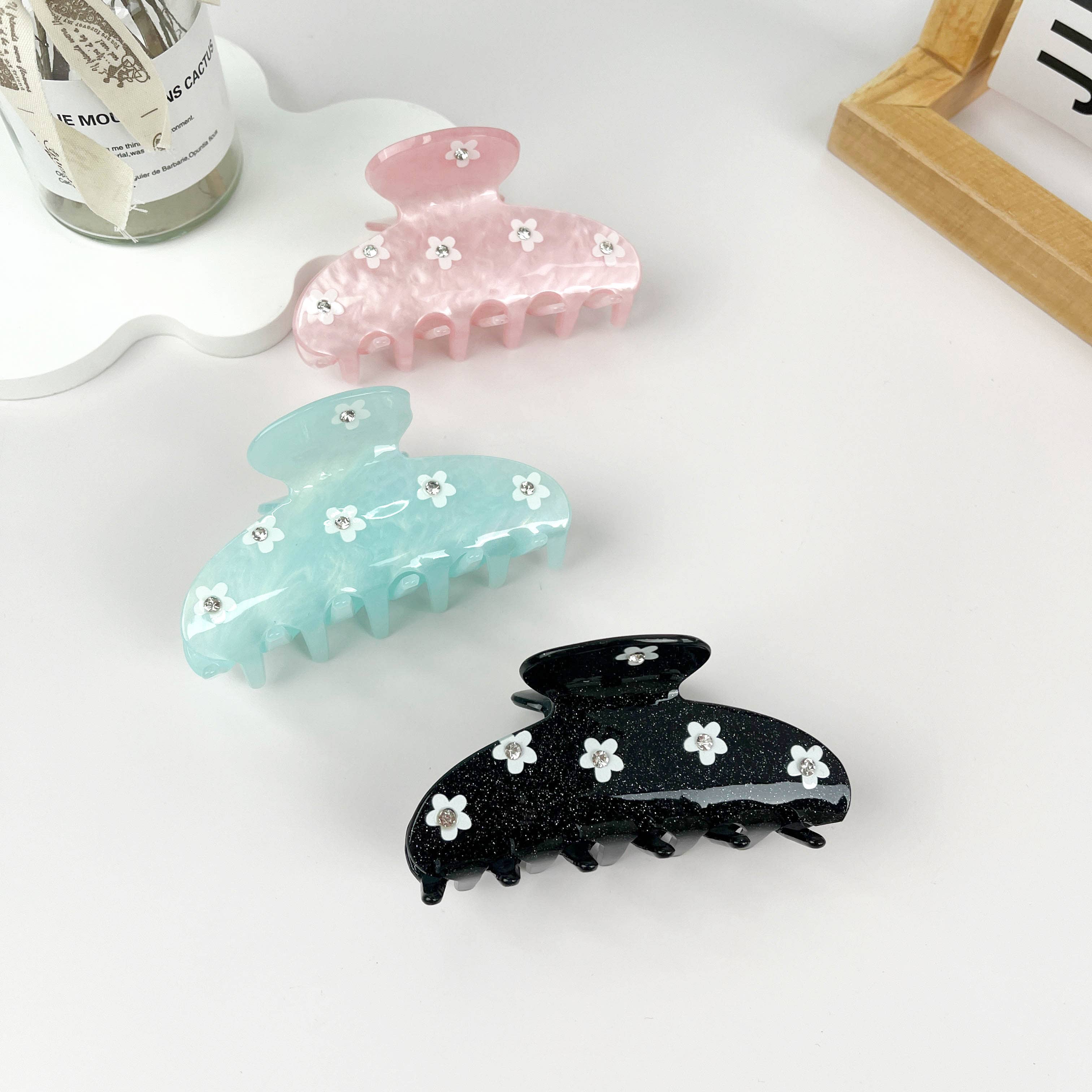 Half Moon Diamond Florals Hair Claw Clip