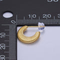 Gold Thin Textured C Shaped 15mm, 20mm, 24.5mm Hoops Earrings | AD-096