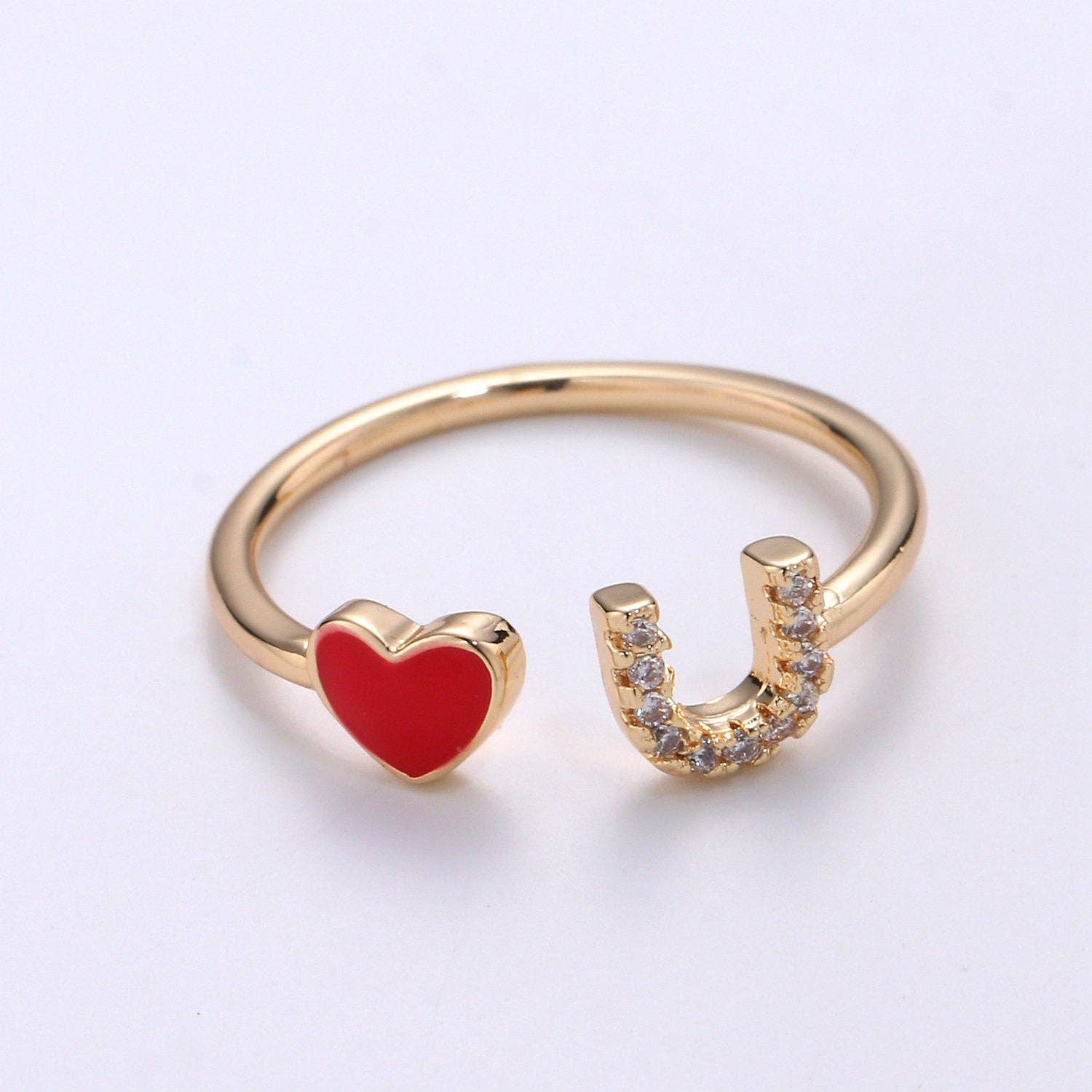 Gold Rings For Women Gold Cz Ring Red Heart Ring Dainty Ring Minimalist Ring Christmast Gift Thin Open Ring Gold Jewelry Heart Ring Love u