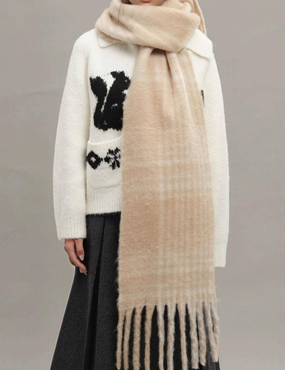Tassel Vintage Plaid Color Block Warm Scarf DP25F608
