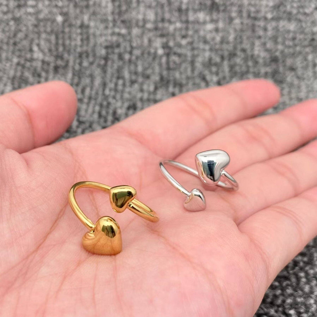 18K Gold Plated SS Glossy Double Heart Adjustable Ring - FGS