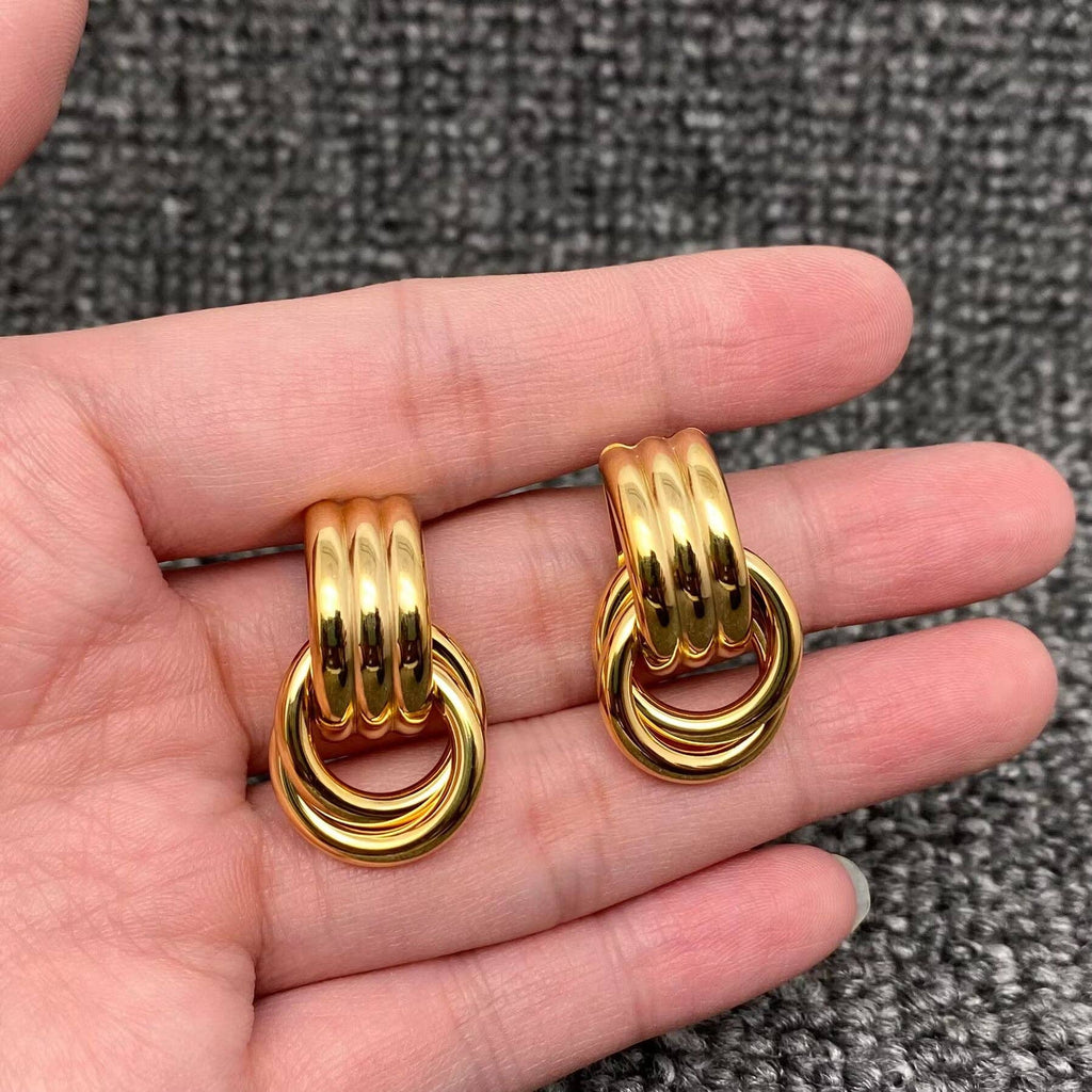 18K Gold Plated Stainless Steel Geometric Post Earrings -FGS
