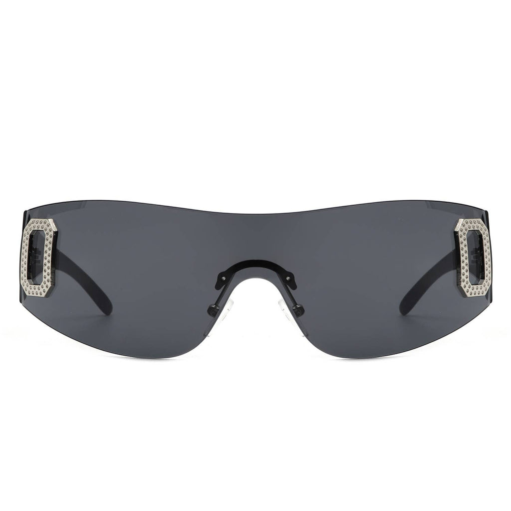 Rectangle Rimless Sleek Wrap Around Fashion Sunglasses