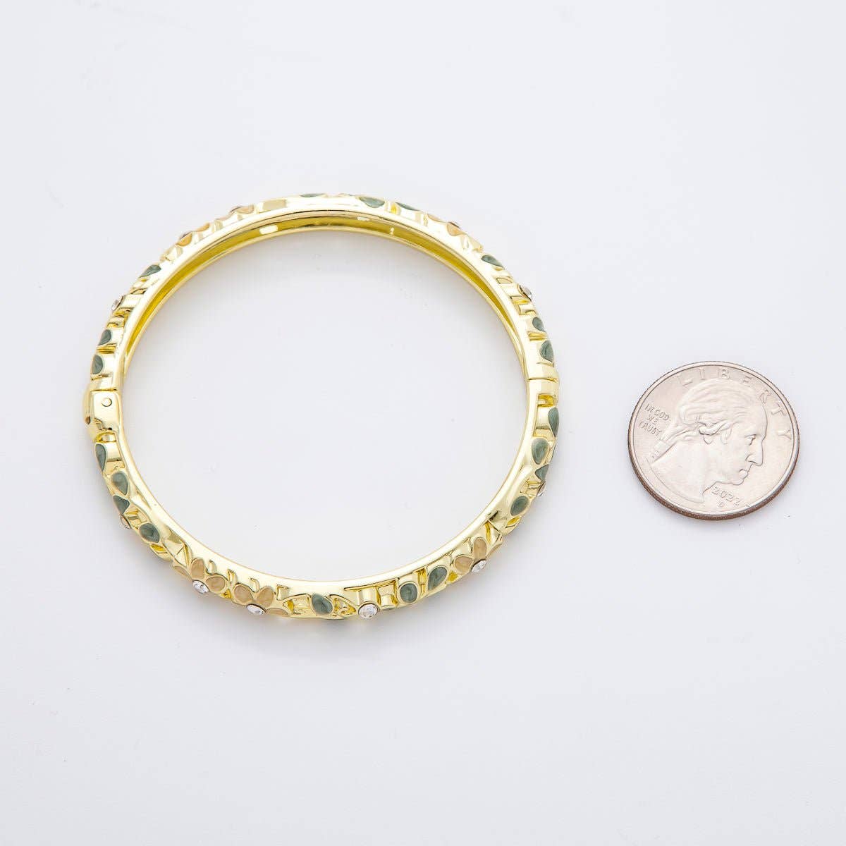 14K Gold Filled Round Pink, Green, Orange, Blue Enamel Artisan Daisy Flower Bangle | WA-292 WA-300 WA-323 WA-370