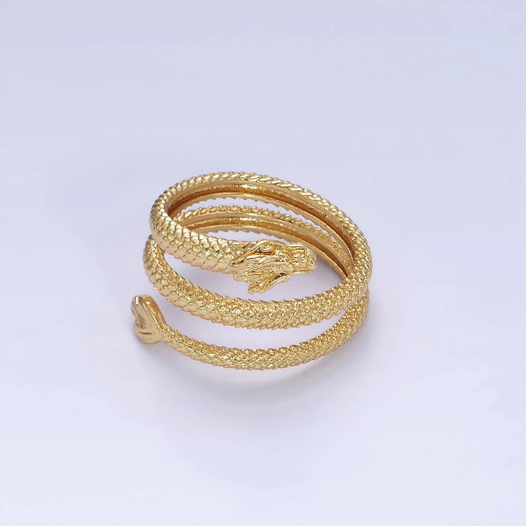 14K Gold Filled Dragon Scale-Textured Triple Band Wrap Ring