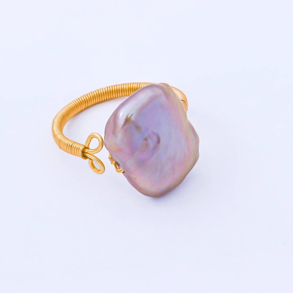 24K Gold Filled Baroque Freshwater Pearl Twisted Statement Solitaire Ring | O1643 O1650