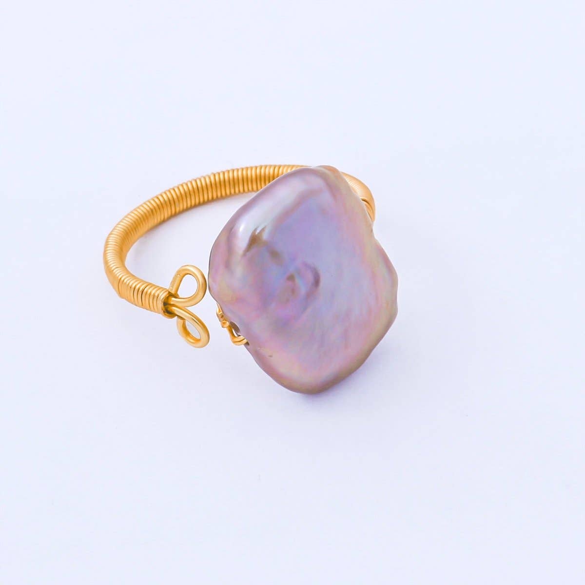 24K Gold Filled Baroque Freshwater Pearl Twisted Statement Solitaire Ring | O1643 O1650