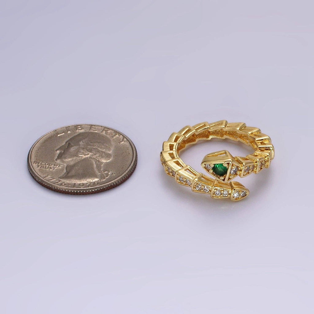 14K Gold Filled Green Micro Paved CZ Snake Serpent Animal Wrap Ring | O1168