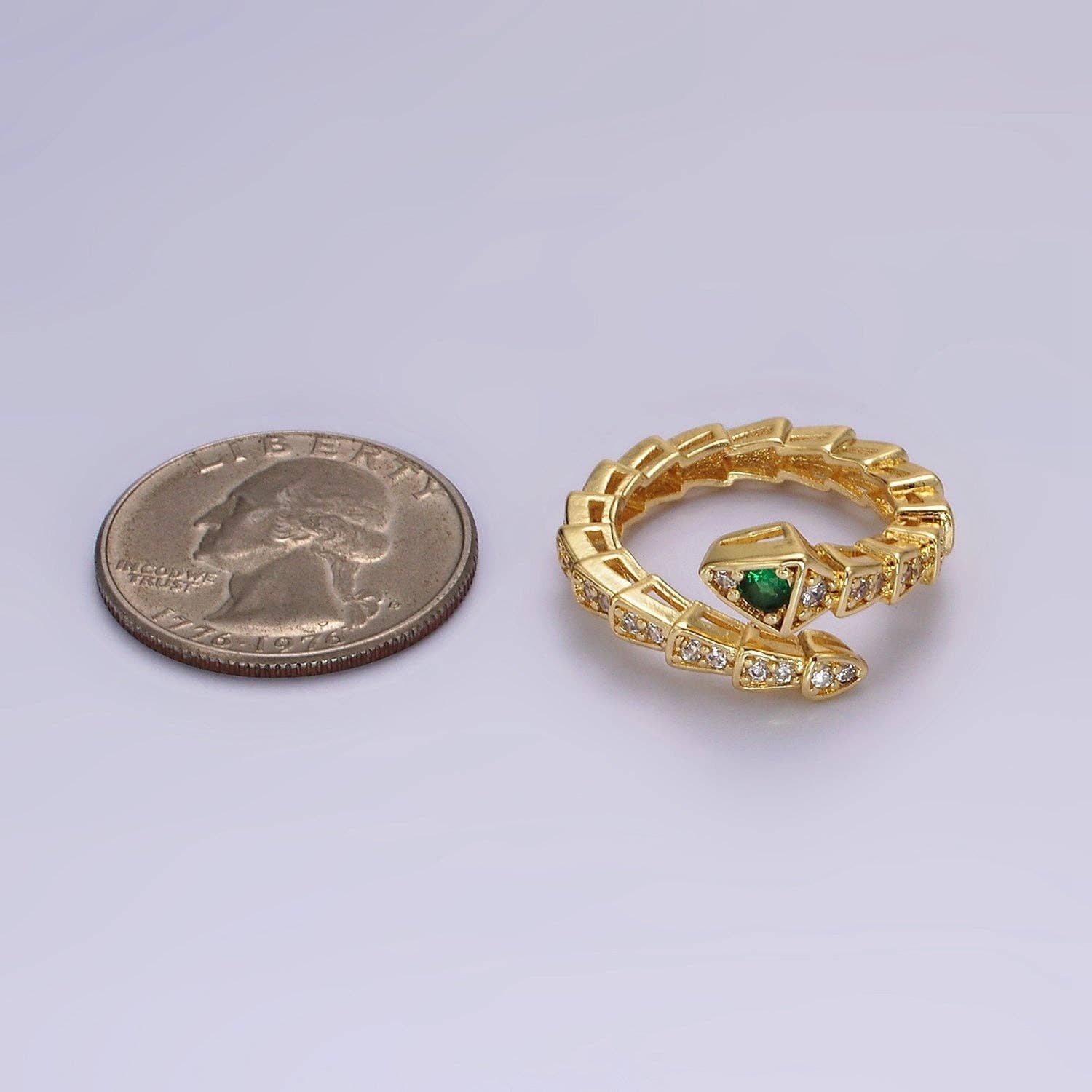 14K Gold Filled Green Micro Paved CZ Snake Serpent Animal Wrap Ring | O1168