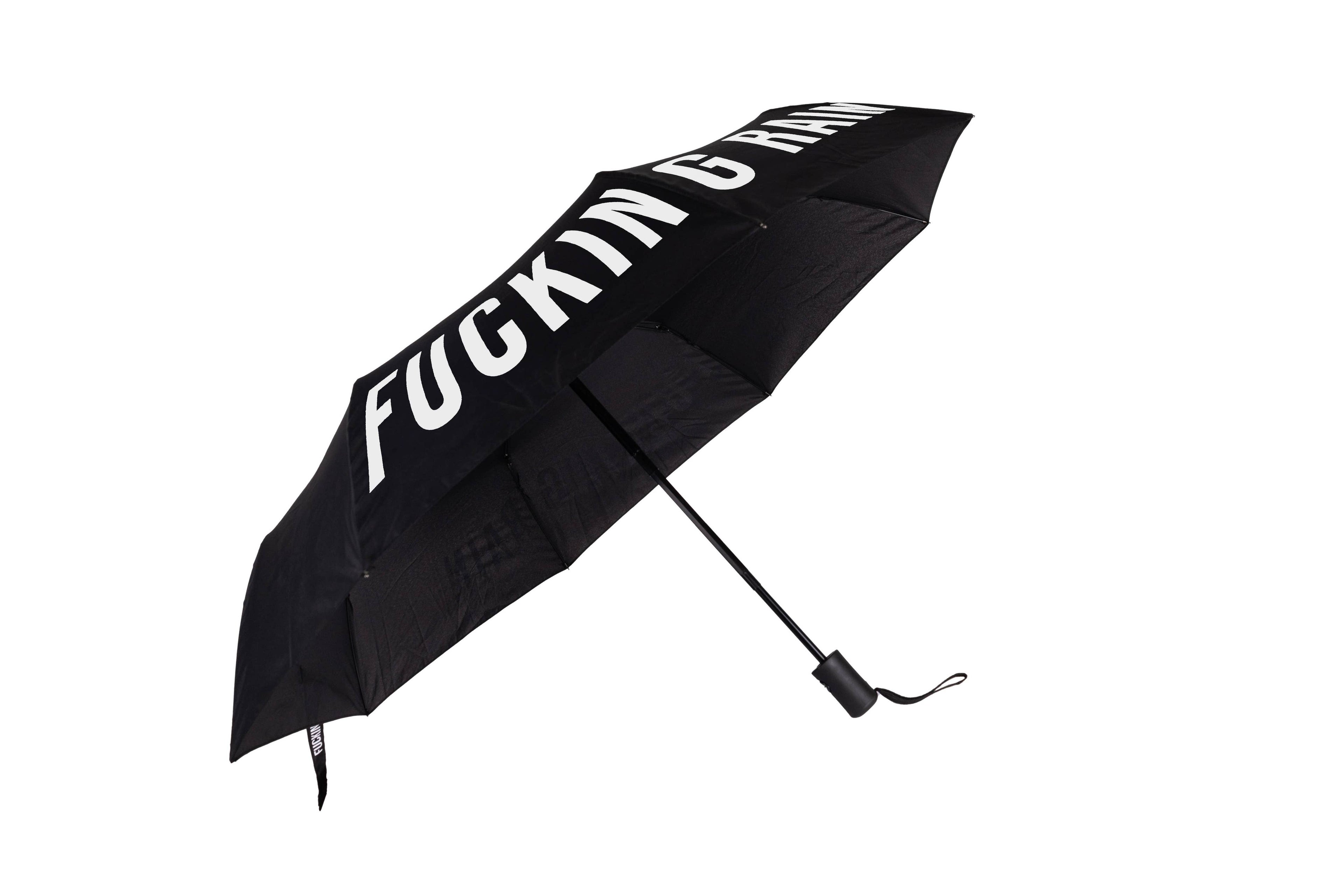 Foldable Umbrella "Fucking Rain" Black
