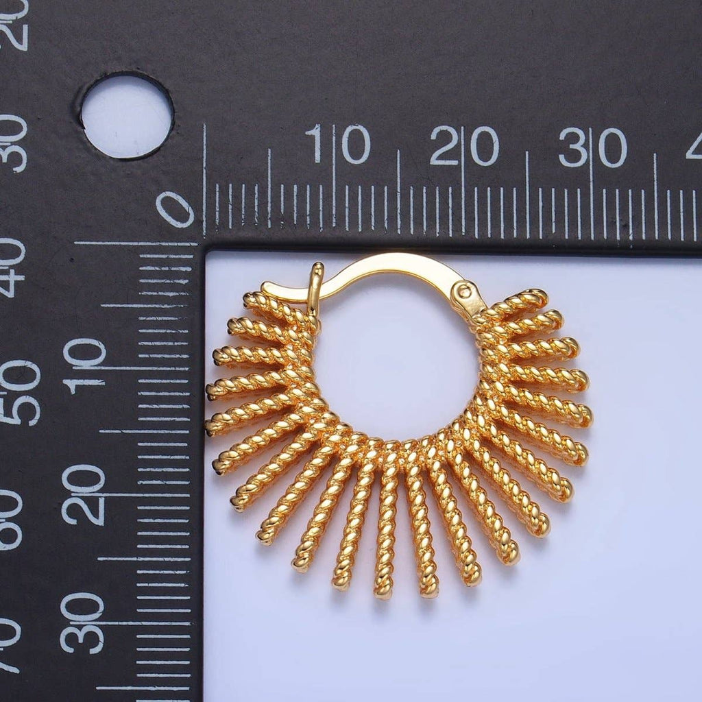 24K Gold Filled 28mm Celestial Sun Ray Croissant Latch Hoop Earrings in Gold & Silver | P230 P231