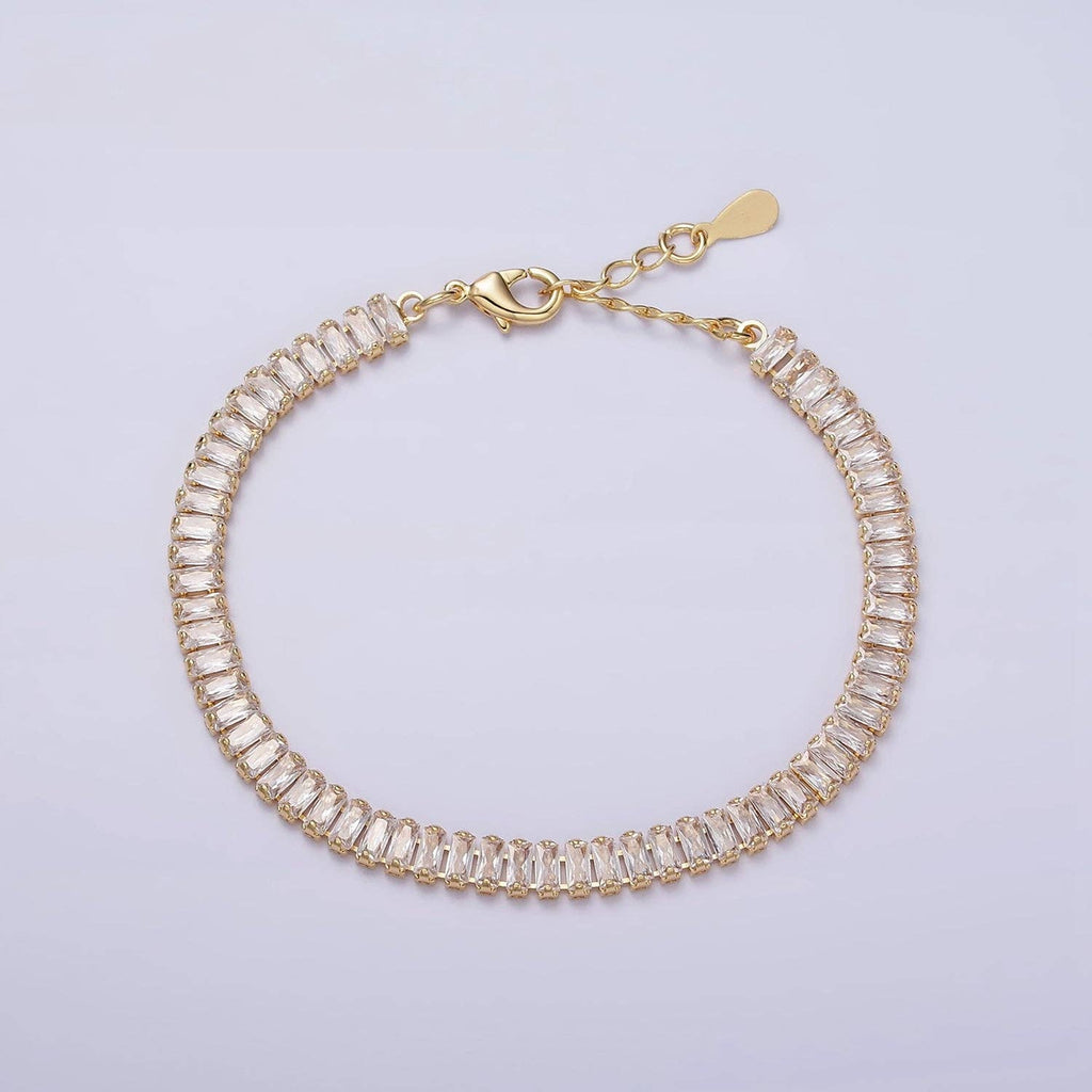 Gold Filled Tennis Bracelet, Baguette Emerald Green, Pink, Clear Pave CZ Bracelet for WA1764 WA1765 WA1766