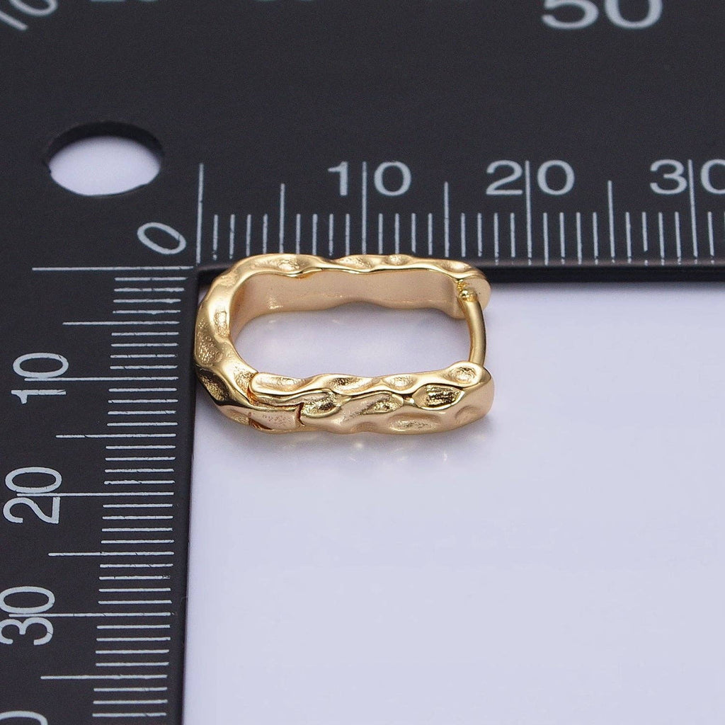 Gold Filled Hammered Textured Oblong Hoop Earrings