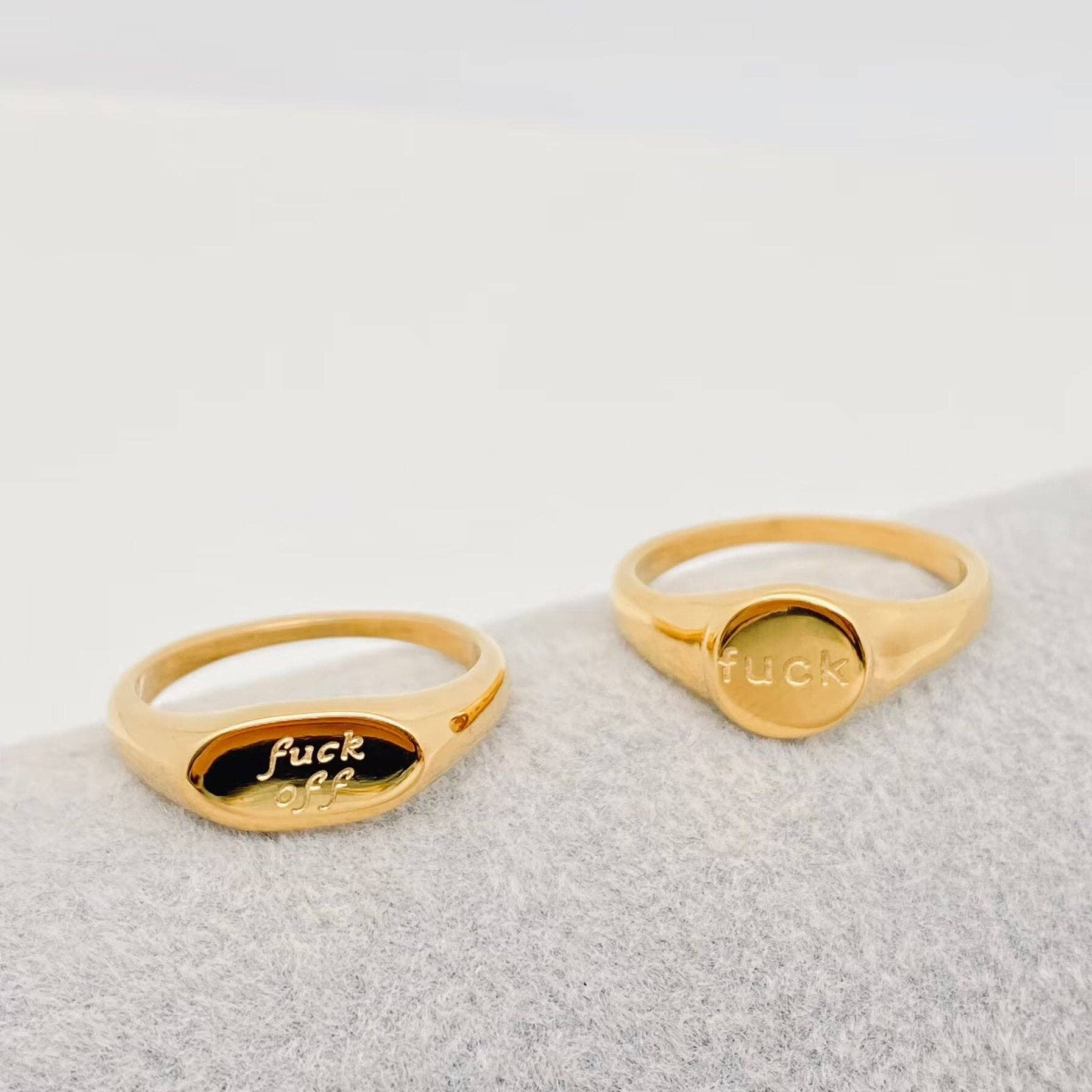 Geometric "fuck off"18K Gold Plated Stainless Steel Ring-FGS