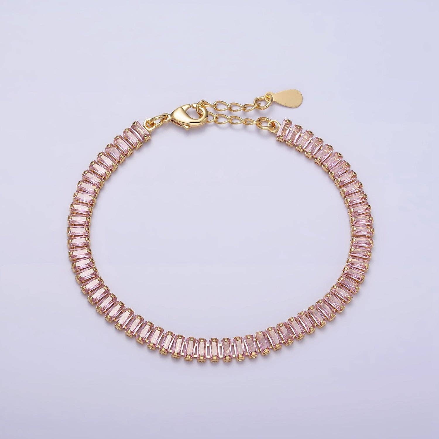 Gold Filled Tennis Bracelet, Baguette Emerald Green, Pink, Clear Pave CZ Bracelet for WA1764 WA1765 WA1766