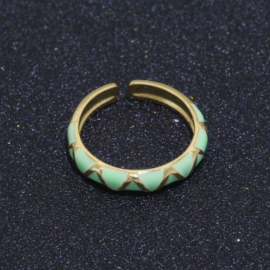 Dainty Gold Stackable Enamel Ring Bohemian Colorful Rainbow Band Open Adjustable S-120 ~ S-129