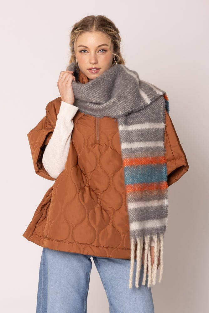 WCL120078 Cierra Multi Stripe Cozy Scarf With Fringe