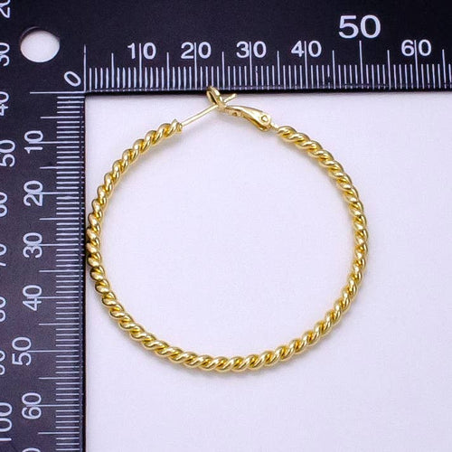 14K Gold Filled 50mm Rope Twist Hinge Minimalist Earrings