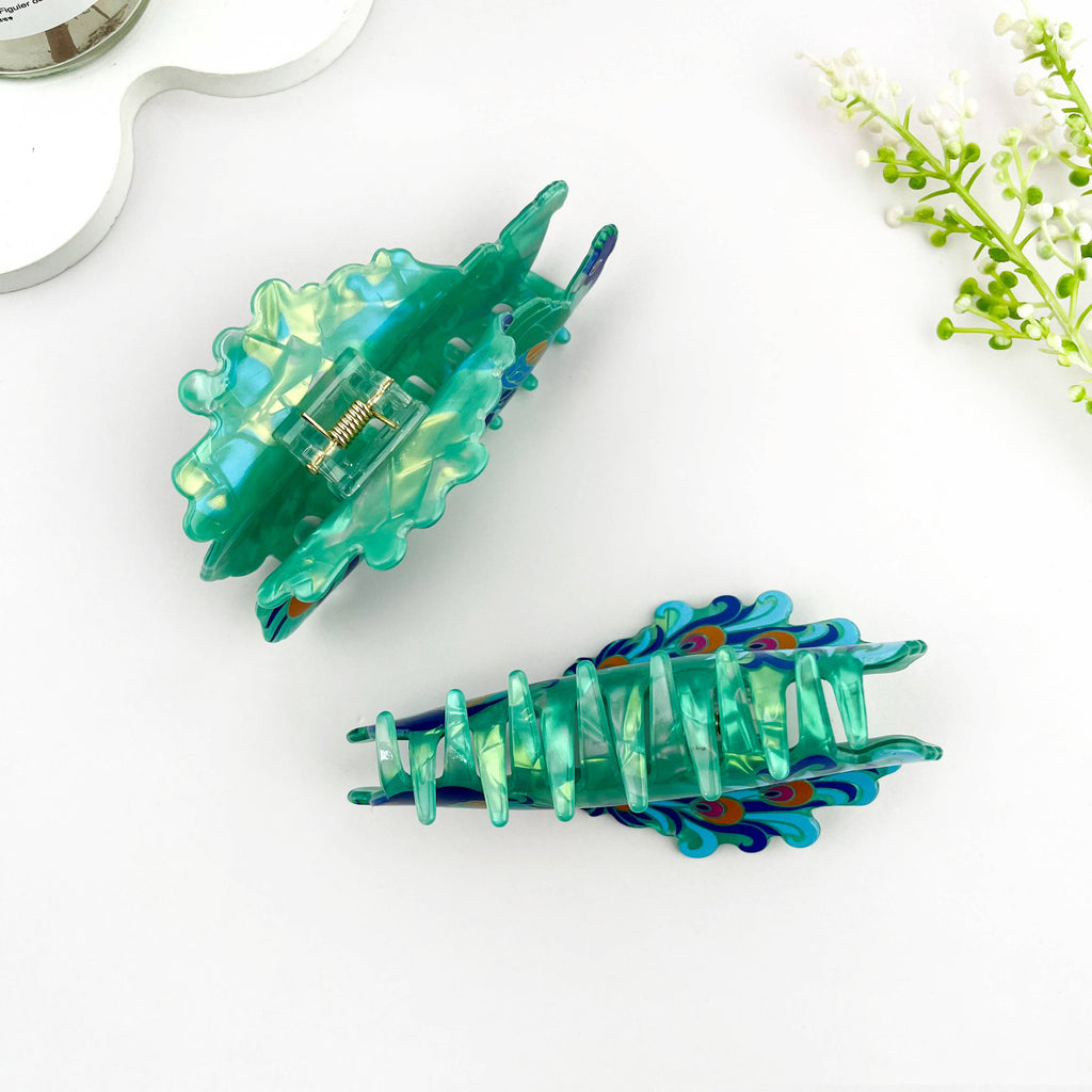 Elegant Peacock Print Acrylic Animal Hair Claw Clip