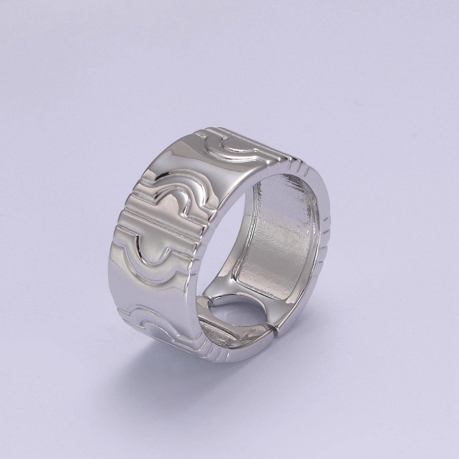 24K Gold Filled Geometric Abstract Thick Rings, Carved Circle Statement Rings in Gold & Silver S-319