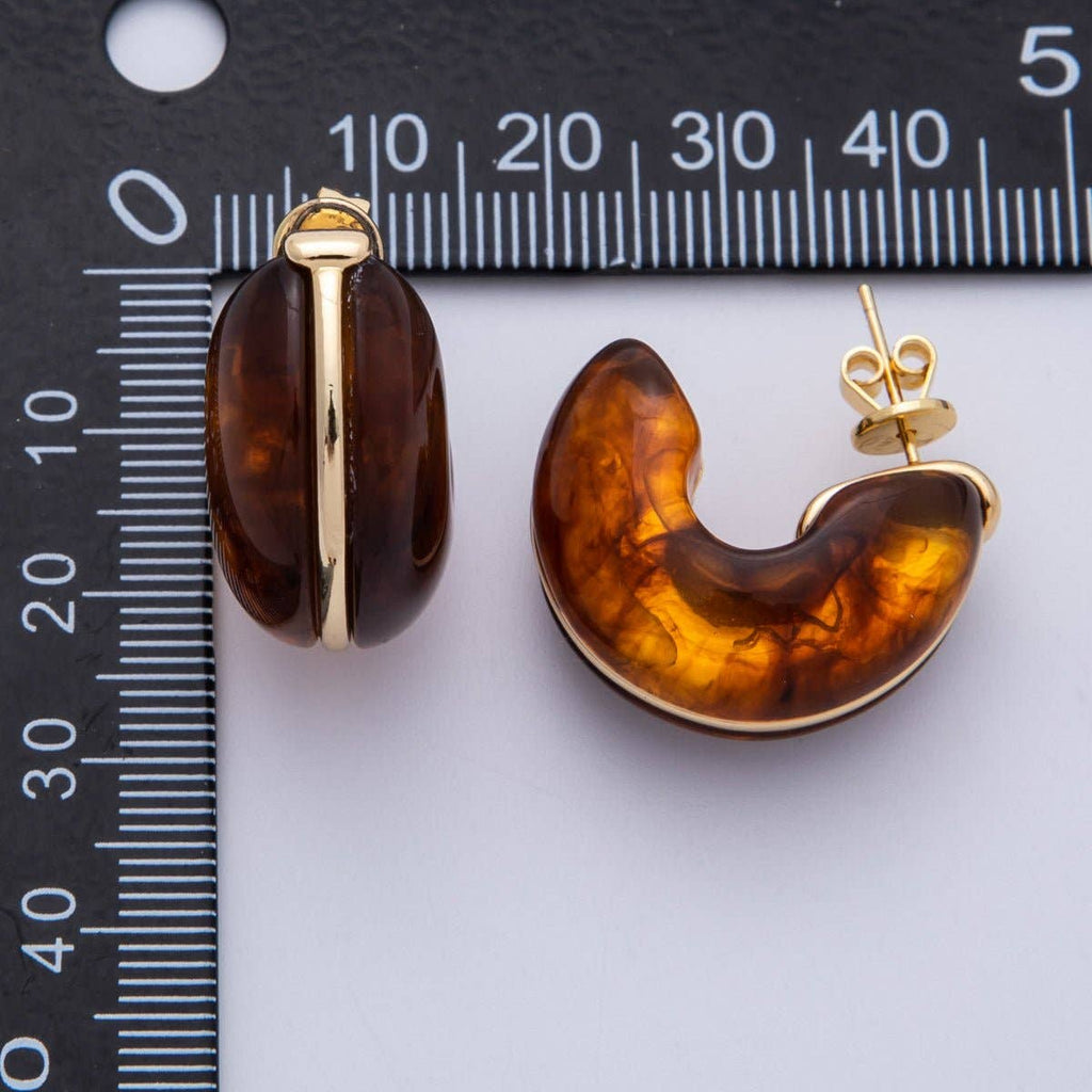 18K Gold Filled 25mm White, Blue, Black, Red, Beige, Brown Resin Chubby C-Shaped Hoop Earrings | Earrings-00154 ~ Earrings-00159