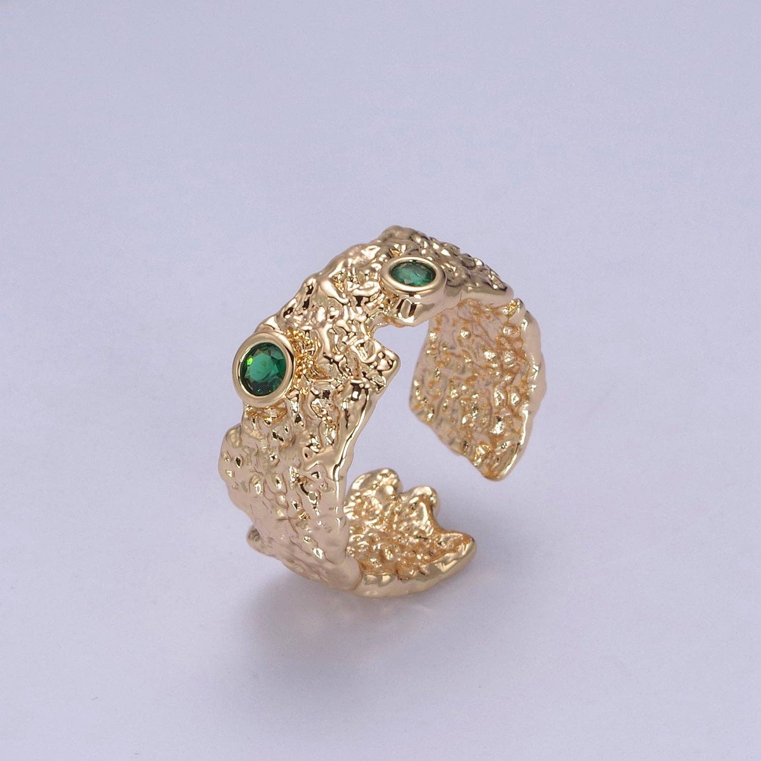 16K Gold Filled Textured Abstract Emerald Green Crystal Zirc