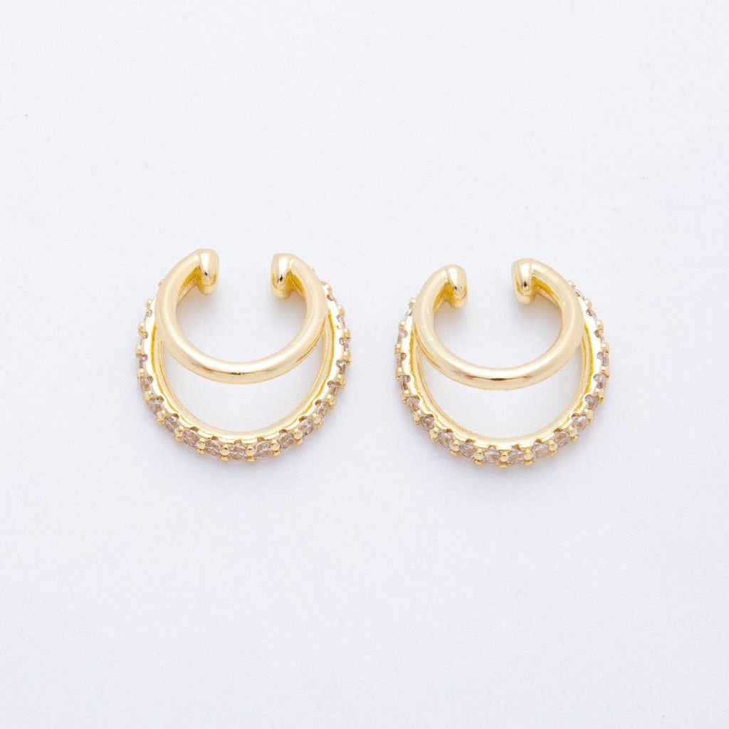 18K Gold Filled Micro Paved CZ Double Band Ear Cuff Earrings in Gold & Silver | AI-00262