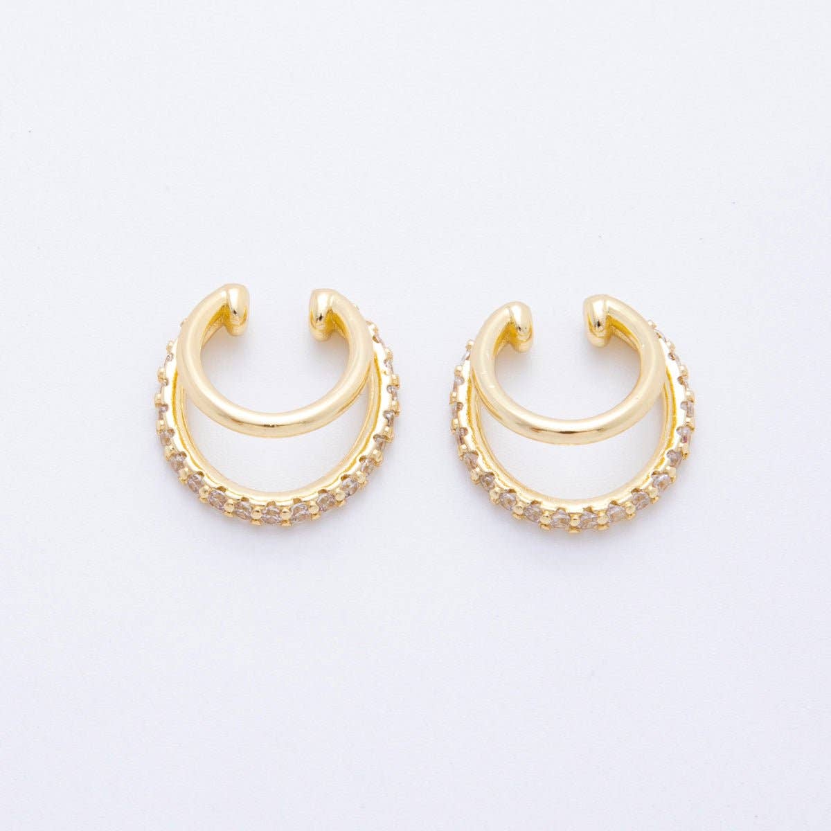 18K Gold Filled Micro Paved CZ Double Band Ear Cuff Earrings in Gold & Silver | AI-00262