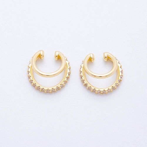 18K Gold Filled Micro Paved CZ Double Band Ear Cuff Earrings in Gold & Silver | AI-00262