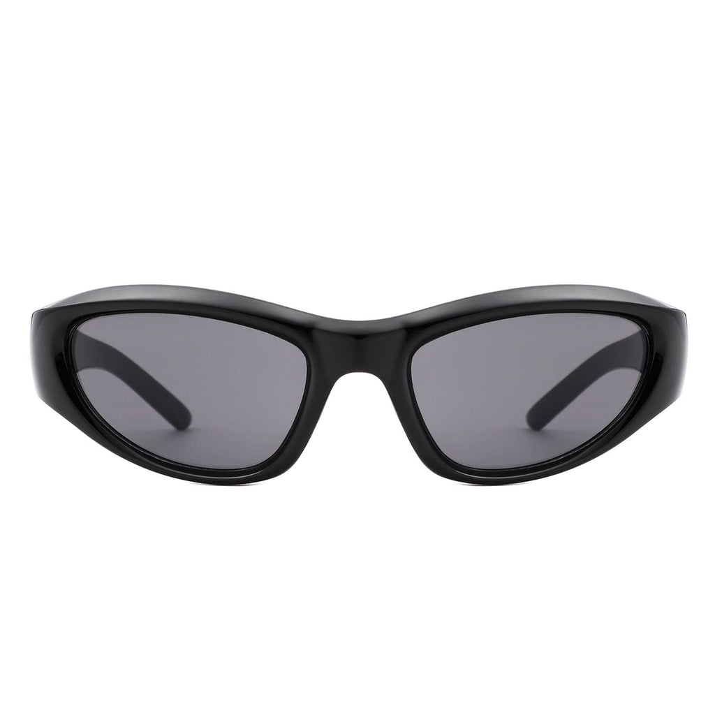 Y2K Slim Oval Unisex Wraparound Sunglasses with Star Temple