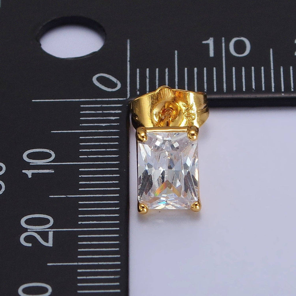 24K Gold Filled Clear Baguette CZ Minimalist Stud Earrings