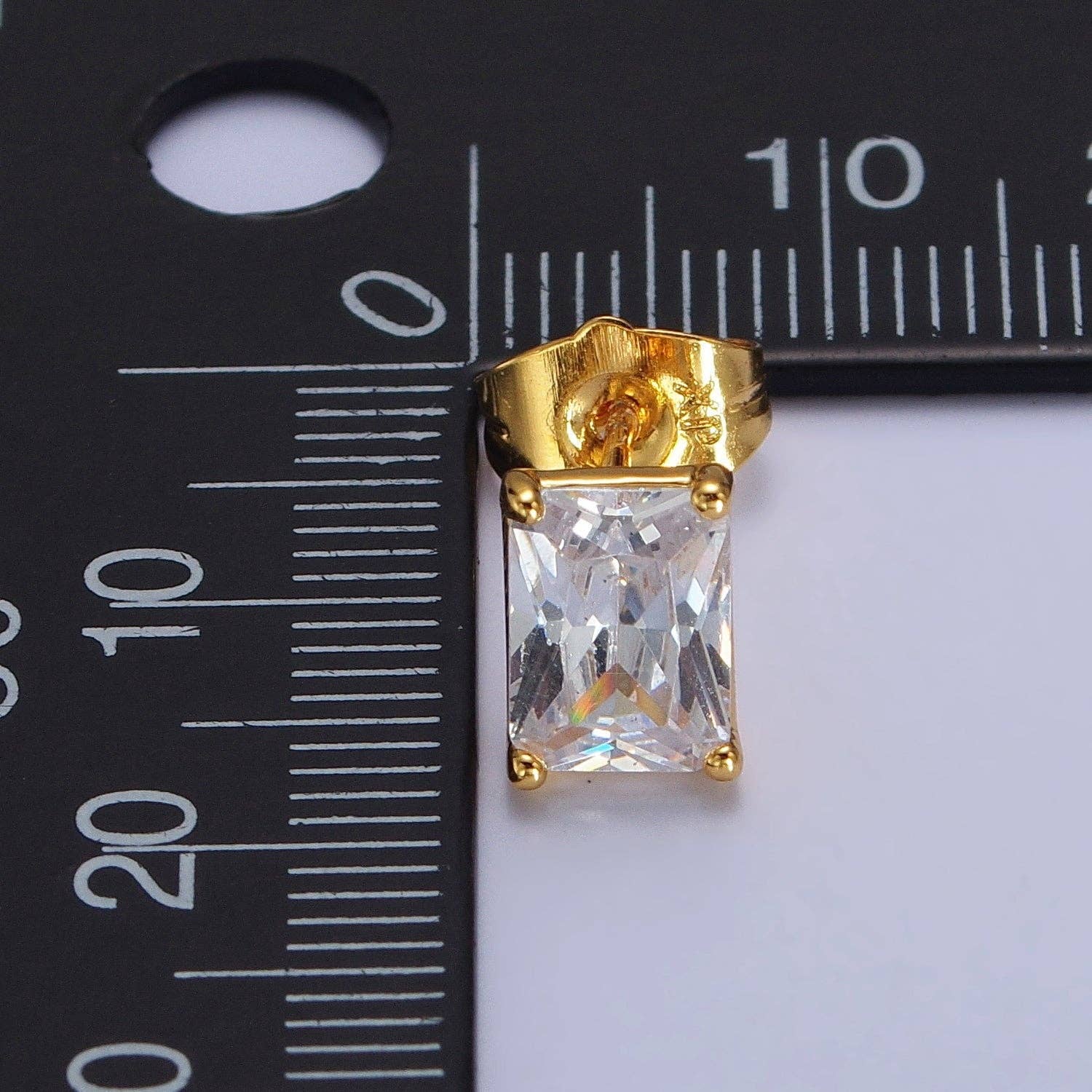 24K Gold Filled Clear Baguette CZ Minimalist Stud Earrings