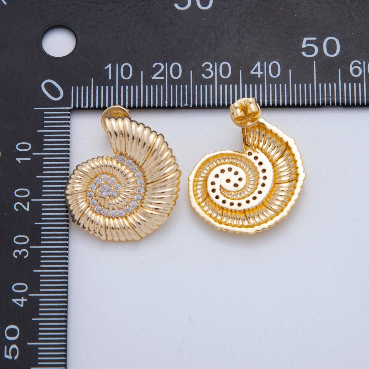 18K Gold Filled Micro Paved CZ Spiral Shell Stud Earrings | AJ147