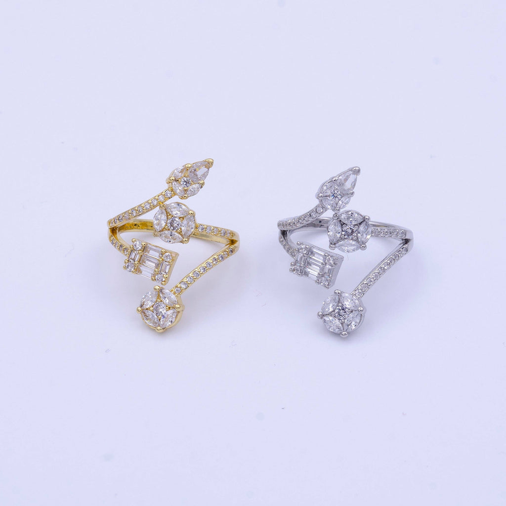 Gold Filled Teardrop Round Baguette CZ Multiple Band Ring