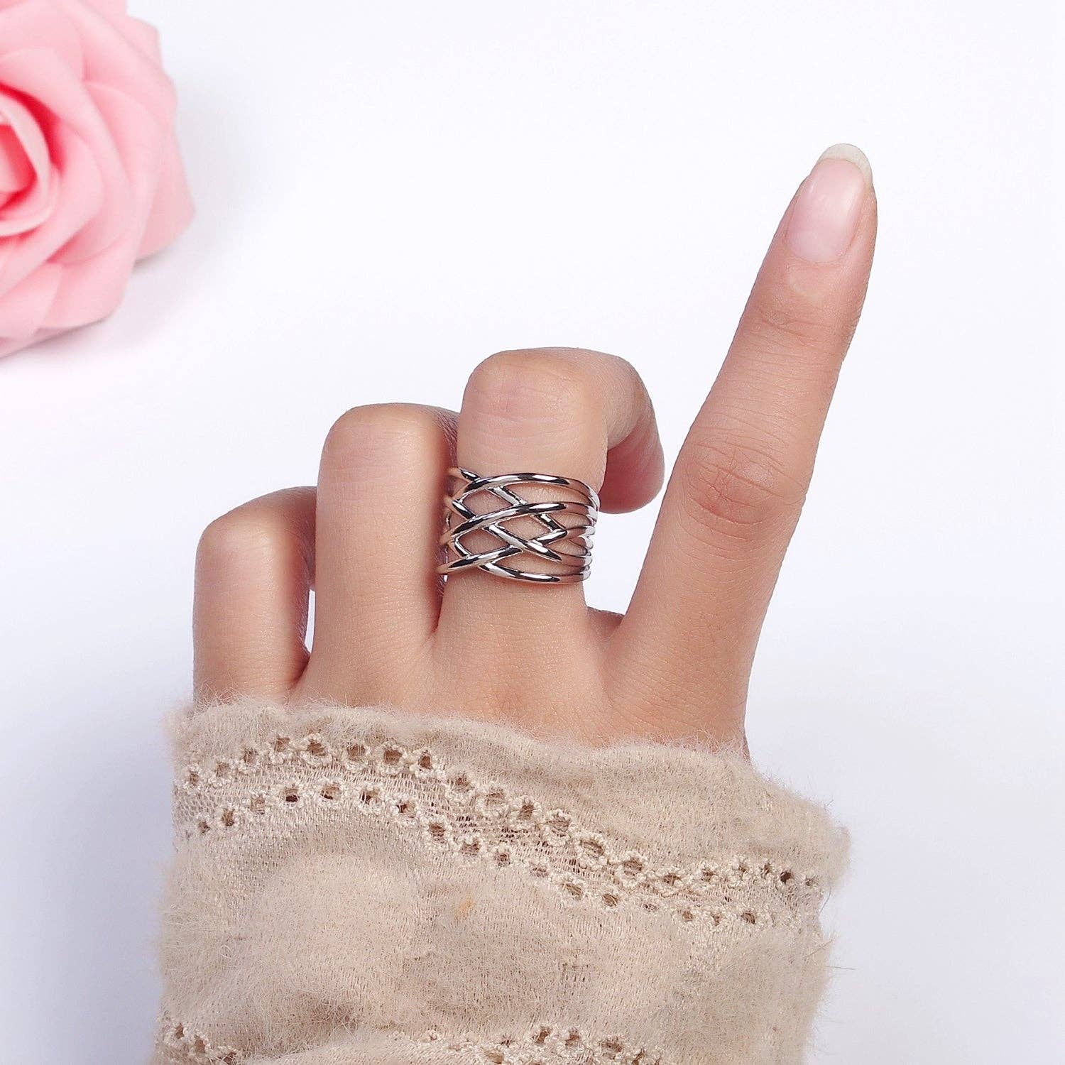 Gold Filled Geometric Multiple Band Statement Ring