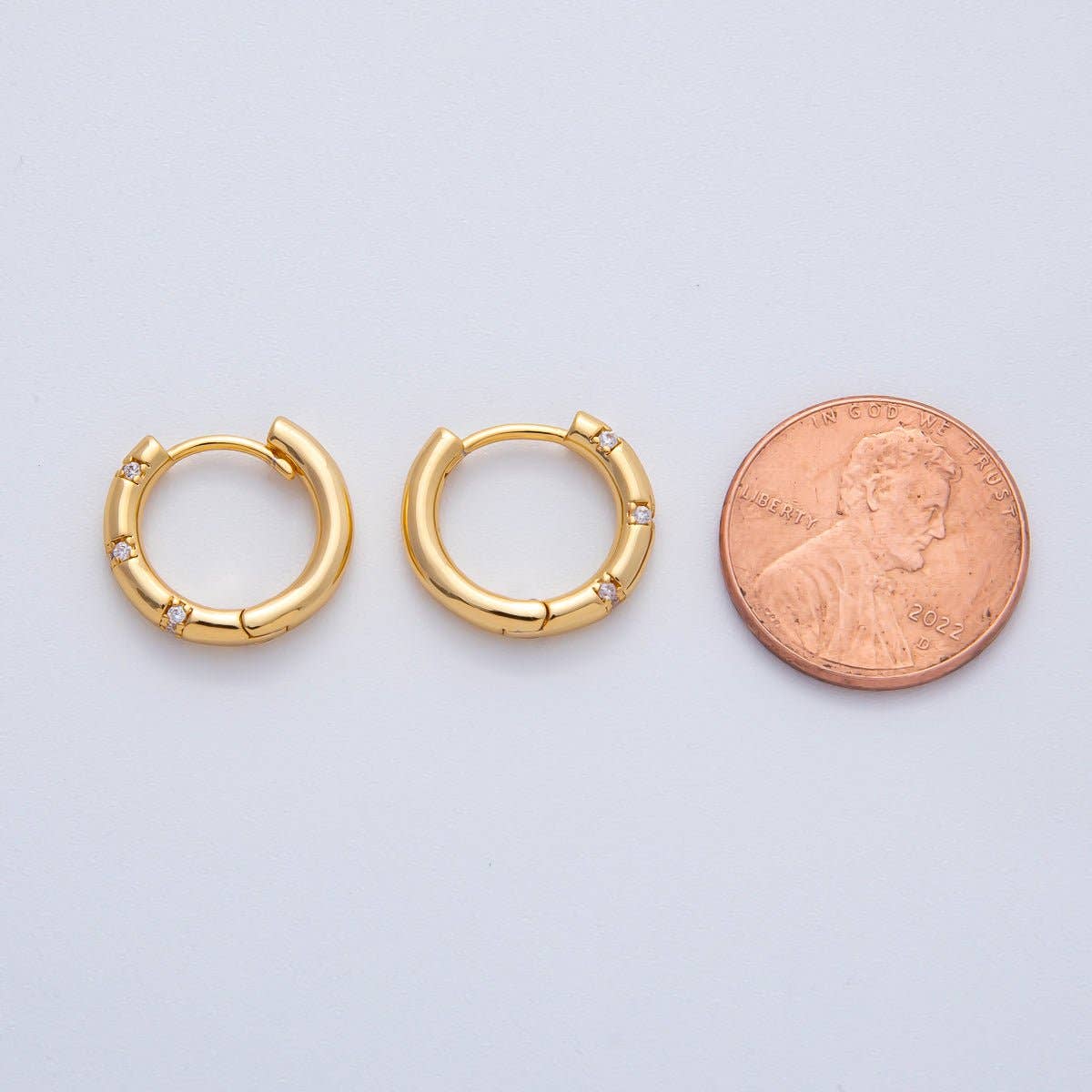 18K Gold Filled 16mm Simple Dotted Hinged Hoops Earrings | AD1612