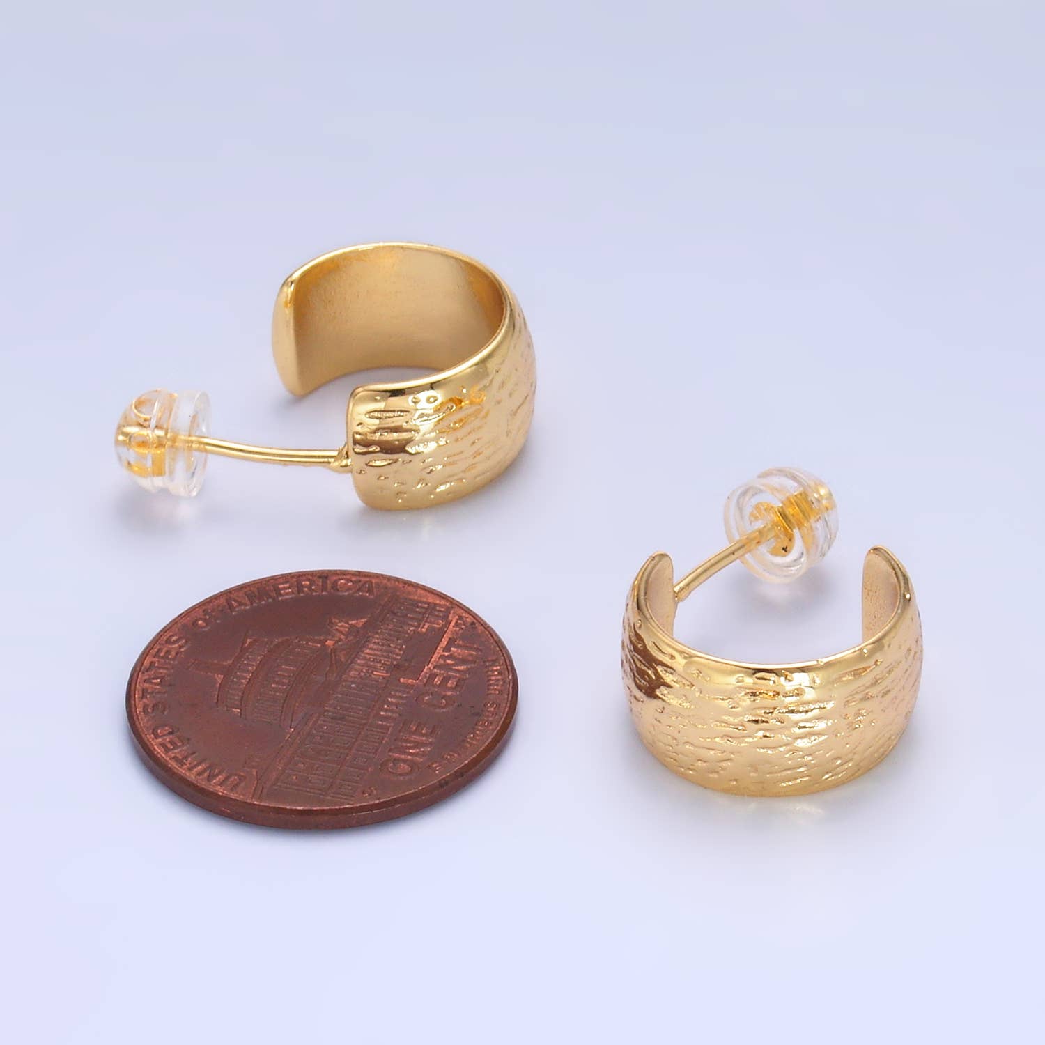 24k Gold Filled 15mm Textured C-Shape Hoop | AB1534 AB1548