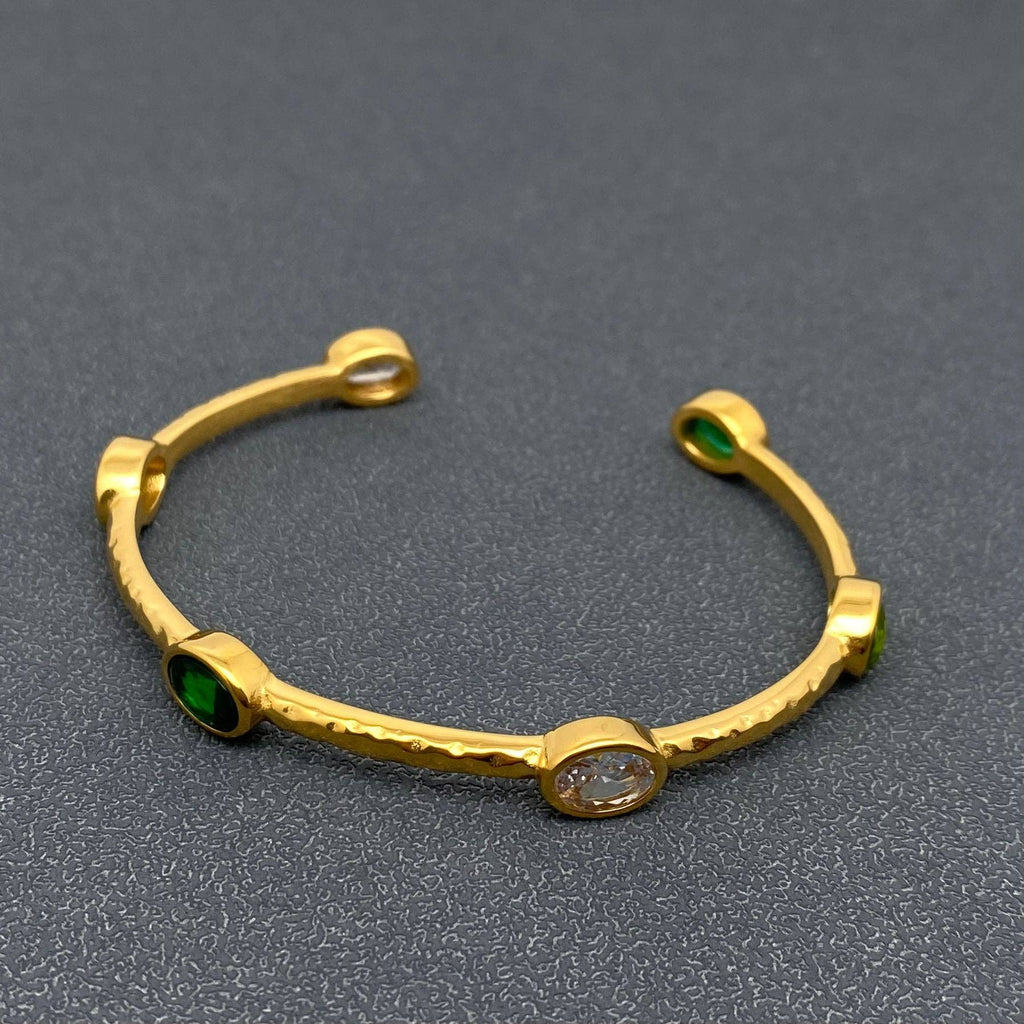 3 Tone Zircon 18K Gold Plated Stainless Steel Cuff - FGS