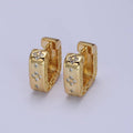 24K Gold Filled Clear Quatrefoil CZ Square Huggies Earrings | AB196
