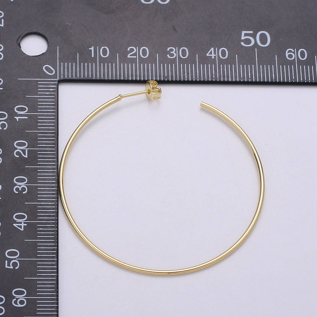 50 mm Simple Light Hoops 24K Gold, Loop Gold Earrings for DIY Earring Craft Supply Jewelry Making, EARR-1390-1391