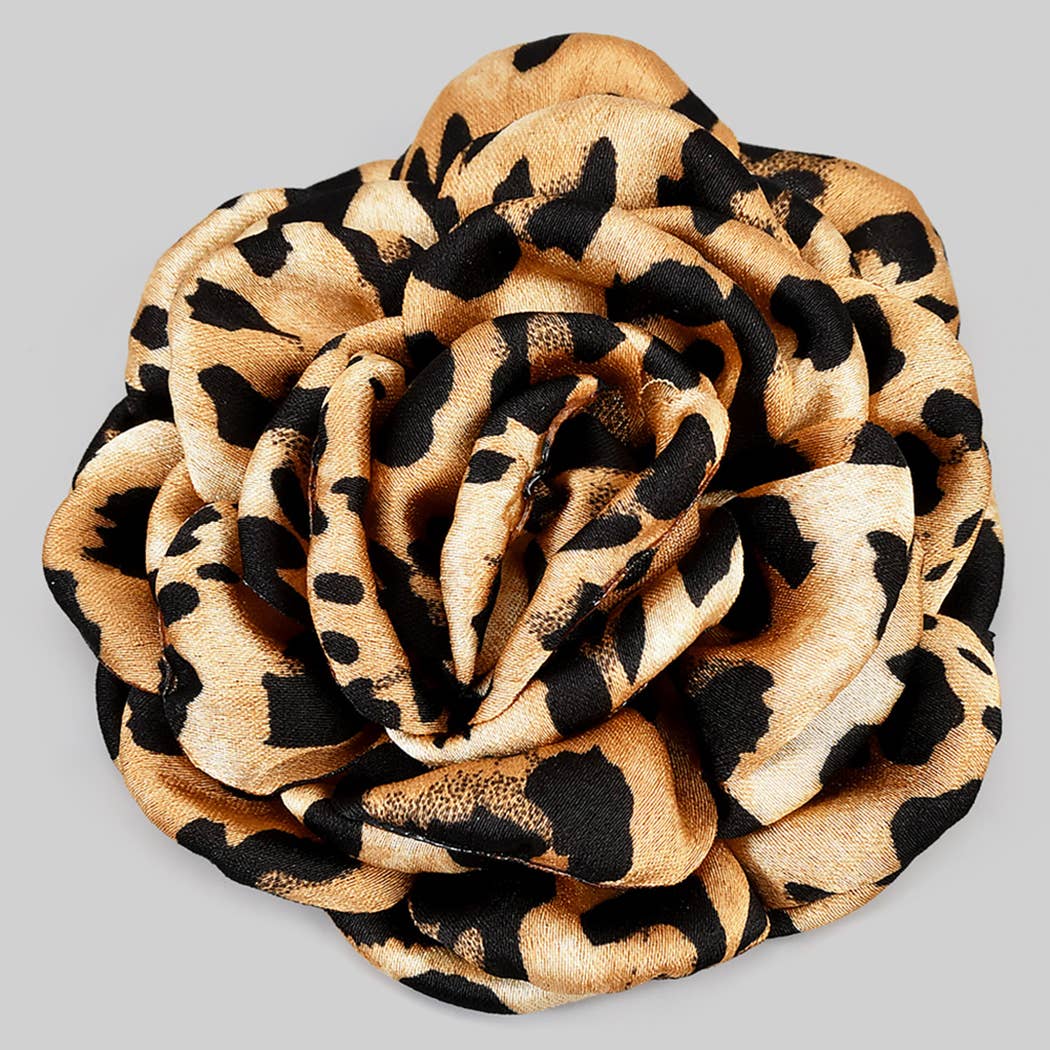 LEOPARD PRINT ROSE PIN BROOCH