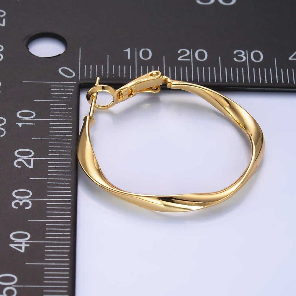 24K Gold Filled 32mm Twisted Hinge Hoop Earrings in Gold & Silver | AB863 AB864