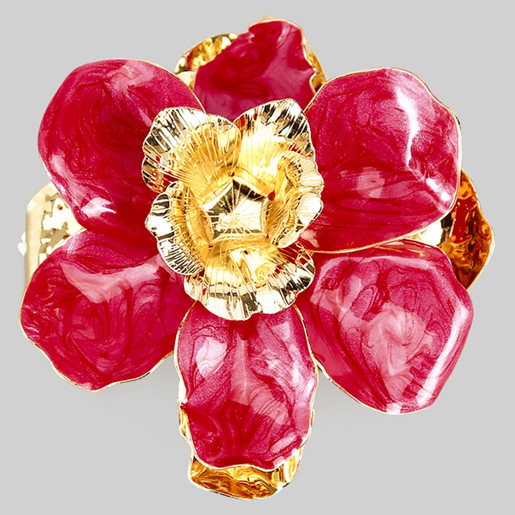 LAVISH LACQUERED FLOWER BROOCH PIN