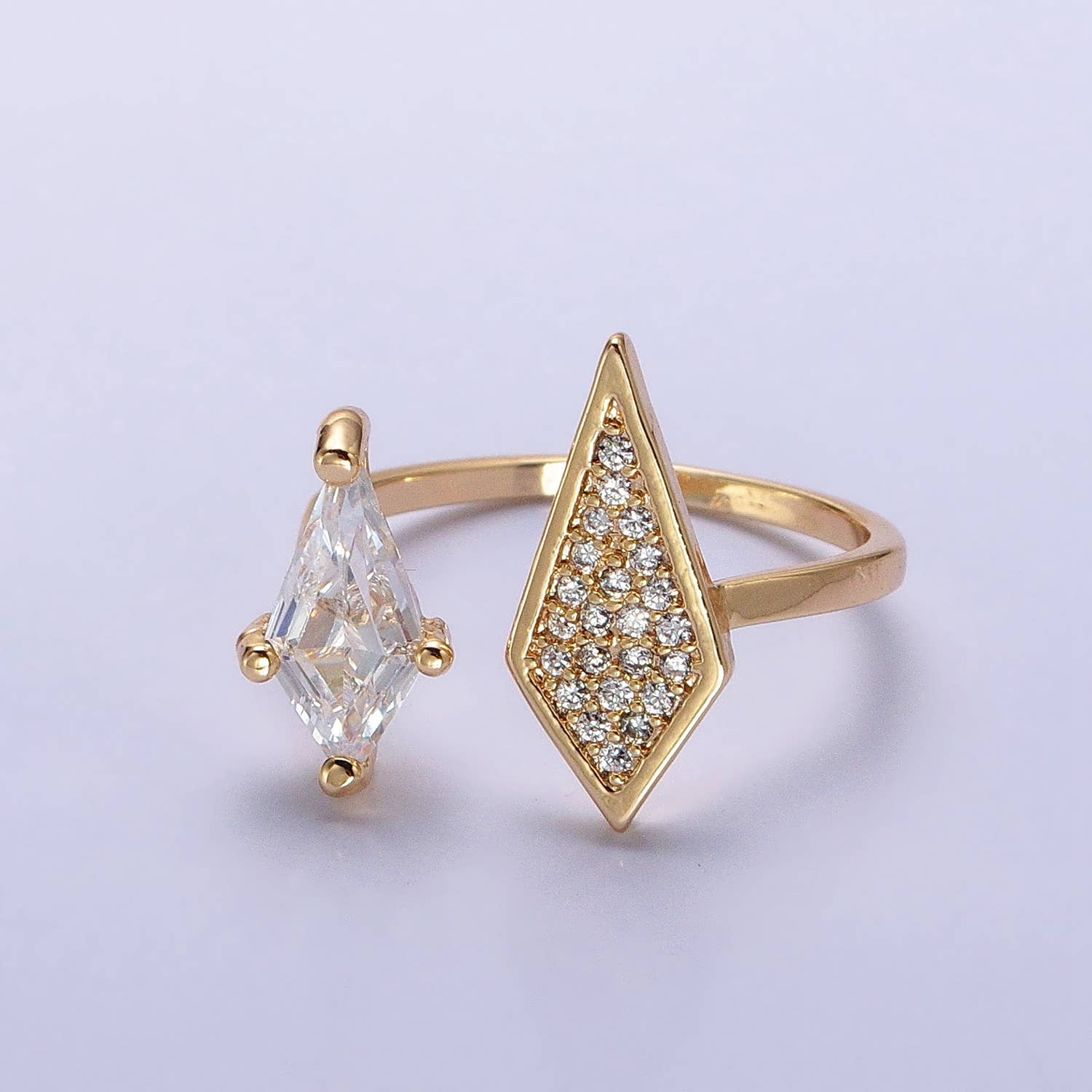 Micro Paved Unique Marquise Adjustable Gold/Silver Open Ring