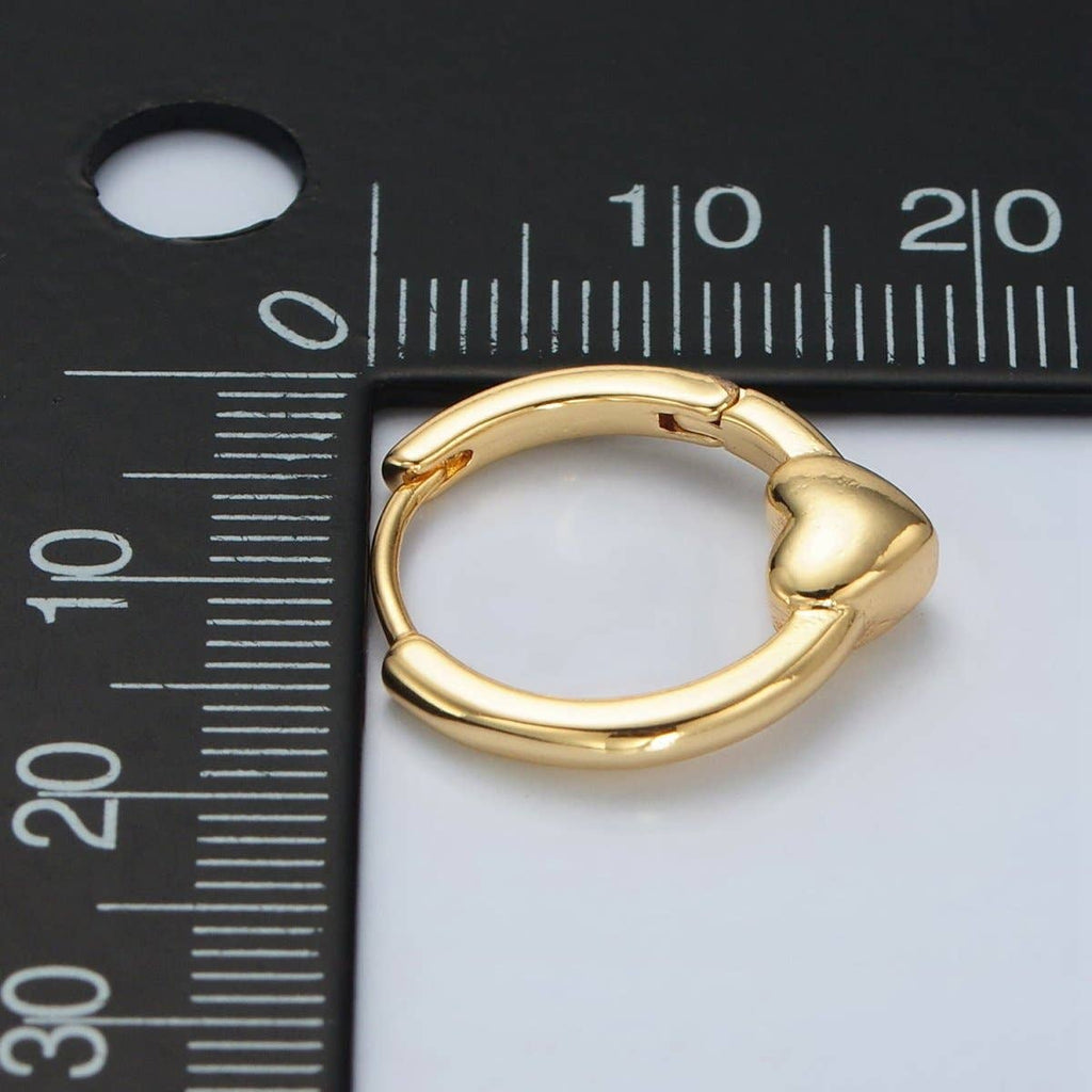 24K Gold Filled 18mm Heart Minimalist Huggie Earrings | Q492
