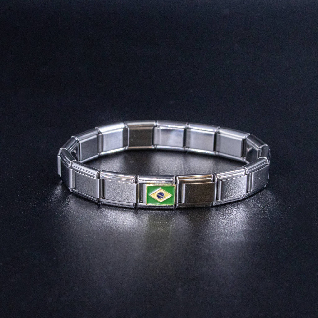 Italian Charms - Brazil Flag, 9mm Enamel Bracelet Links